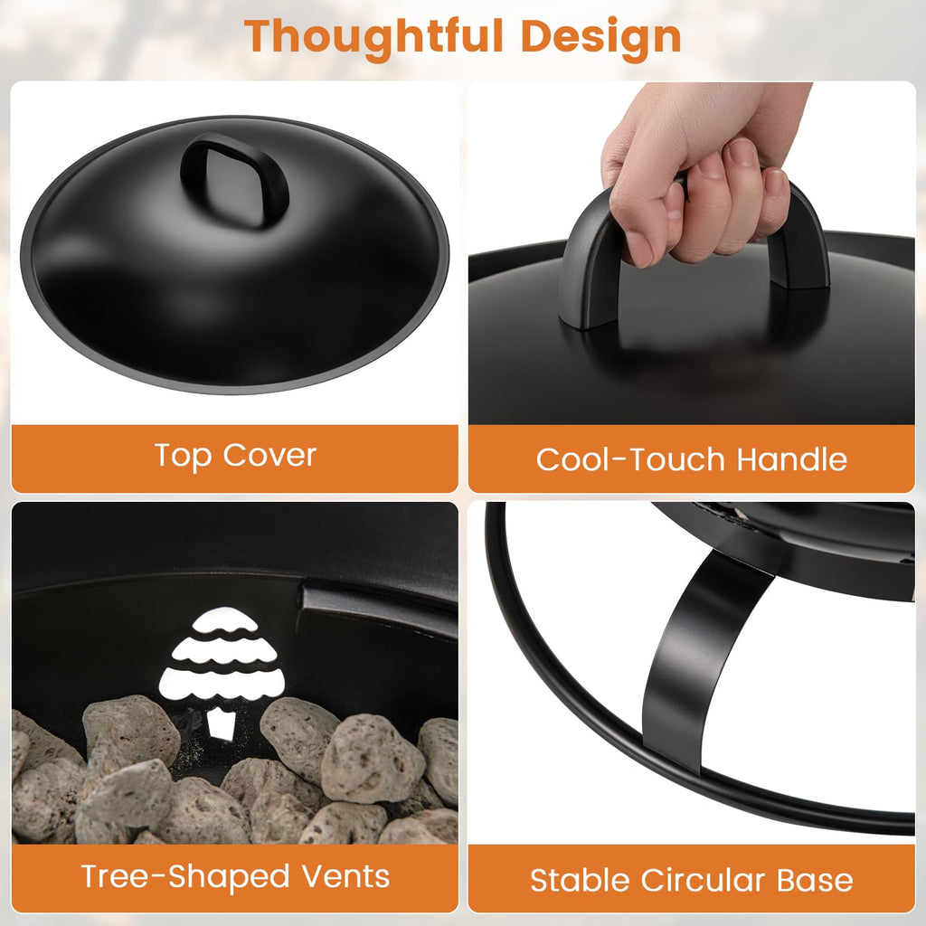 Portable Propane Fire Pit, 21 Inch Smokeless Fire Bowl with Cover