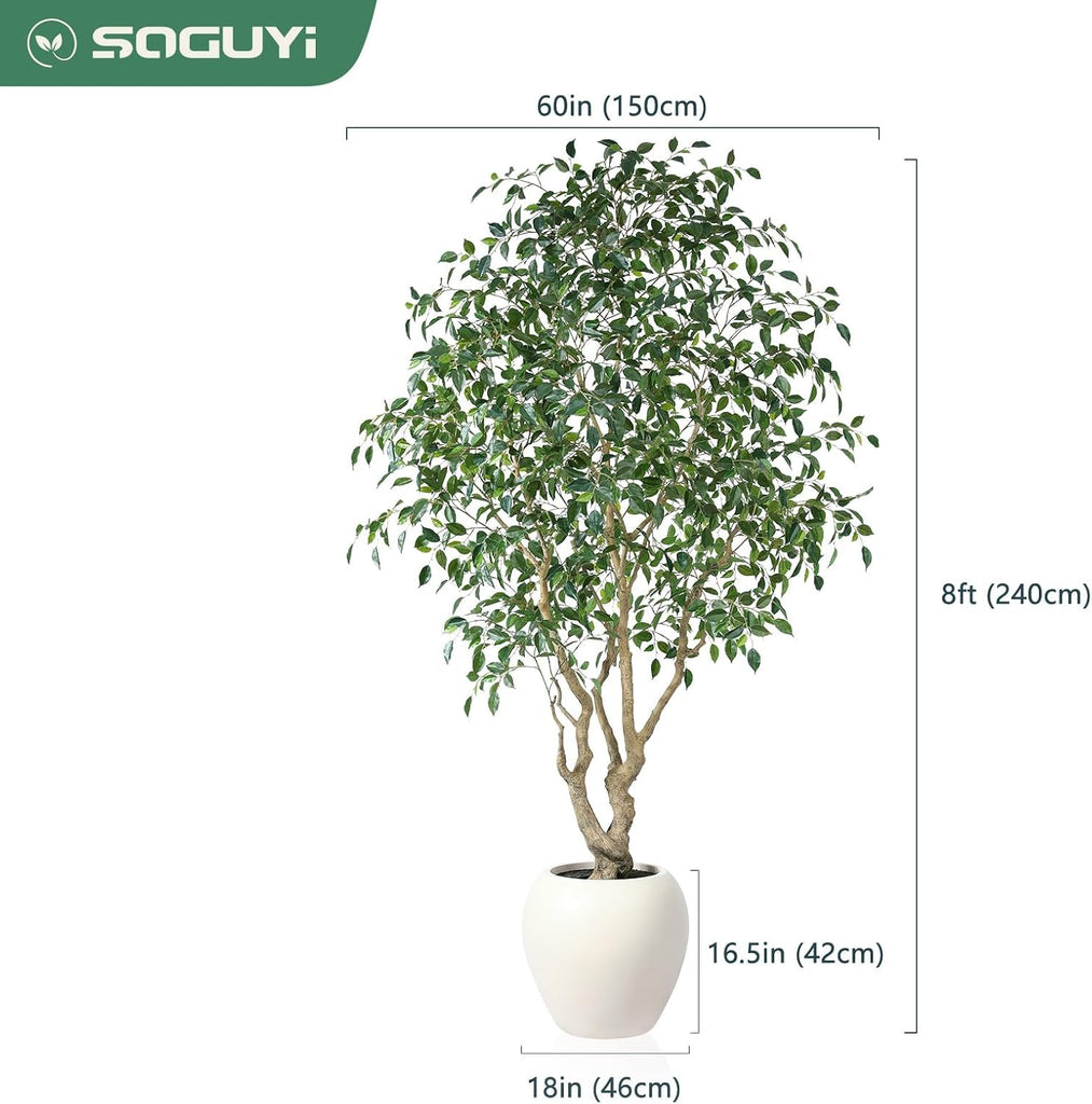 8 Feet Ficus Tree Artificial Indoor with Round Artisan Planter