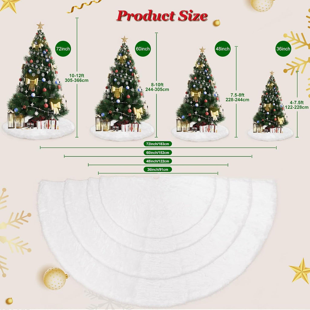 72 Inch Christmas Tree Skirt, White Faux Fur Tree Skirt for Xmas