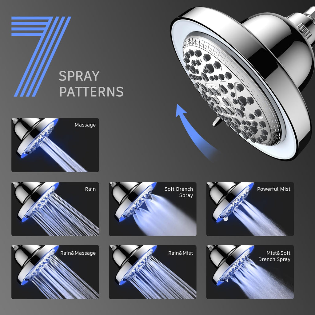 LED Filtered Shower Head,High Pressure Rain Shower Head with Filters