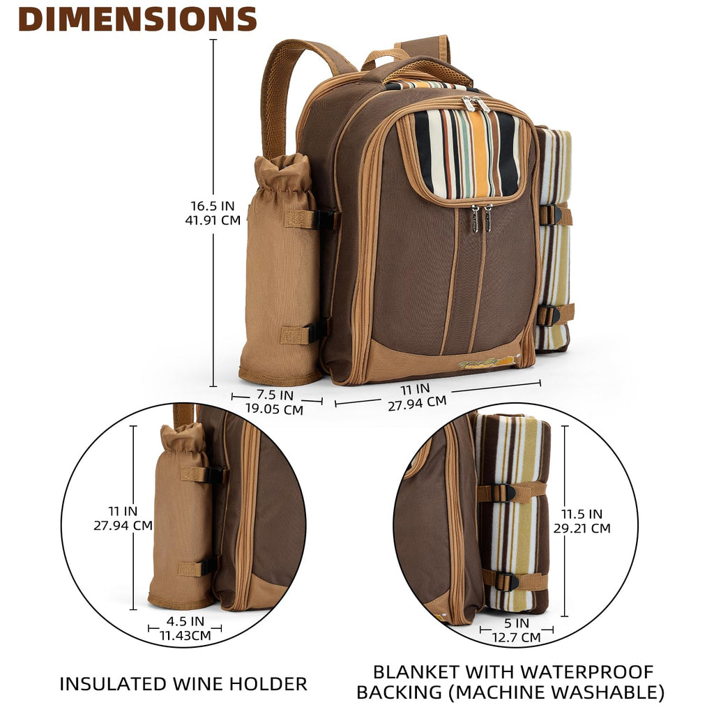 Backpack, 2-Person with Blanket & Wine, Family & Lovers Gift, Brown