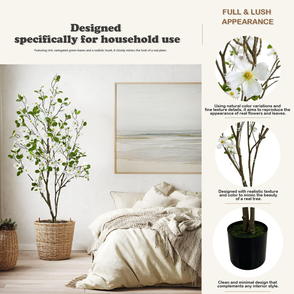 Artificial White Dogwood Flower Tree 6ft