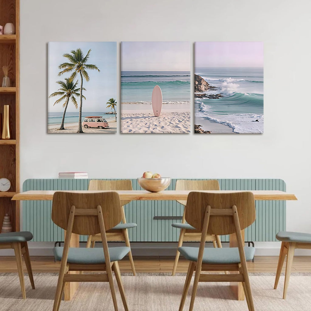 3 Pcs Coastal Beach Canvas Wall Art Boho Beach Scene 12x16 Inch
