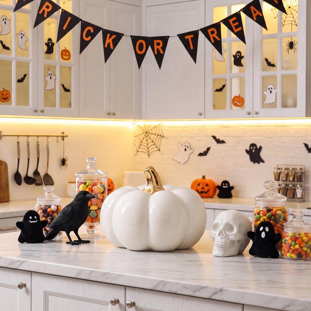 7" Artificial White Pumpkin Ceramic Decor Lifelike Faux Vegetables