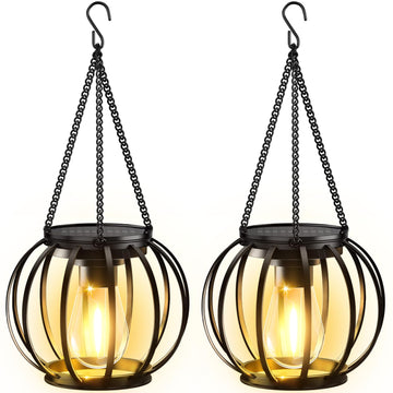 Solar Lanterns Outdoor Waterproof, Upgraded Metal Hanging Solar Lights Outdoor Lanterns, Brighter Auto On/Off Outdoor