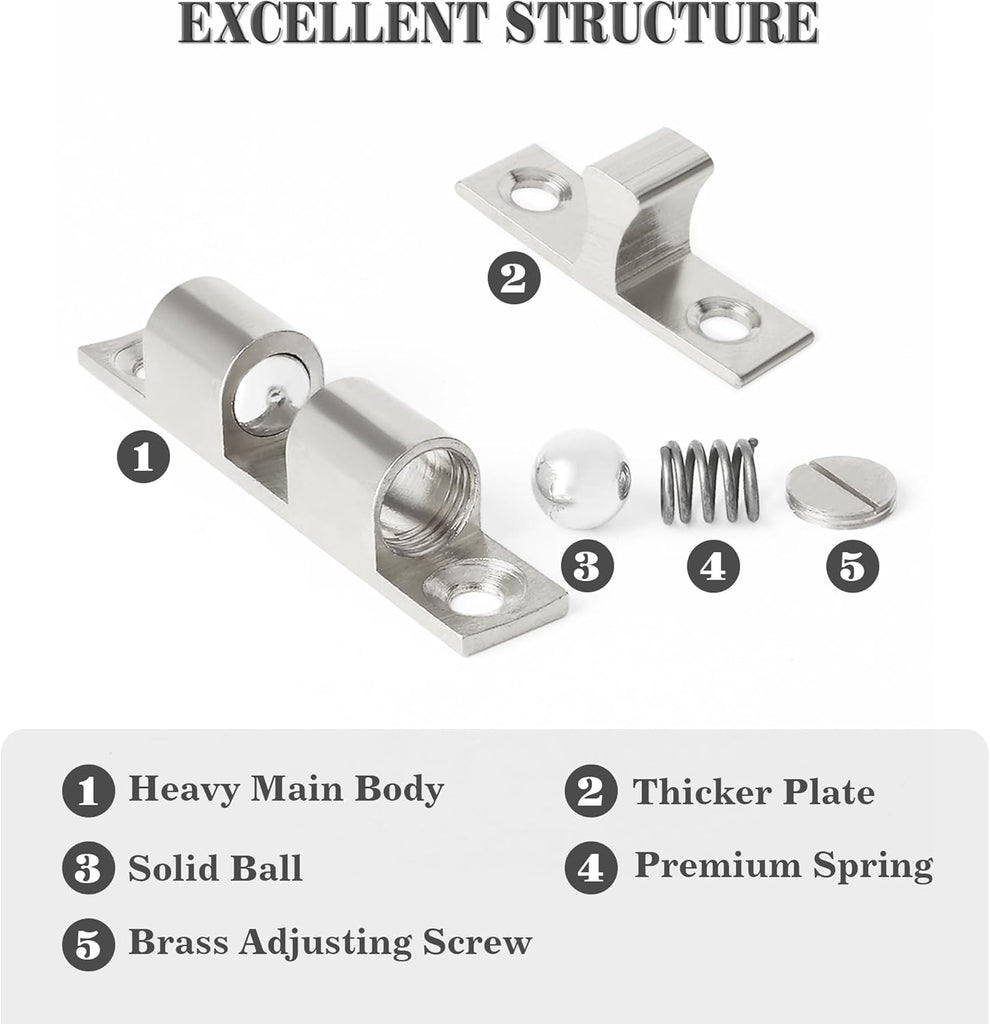 Double Roller Catch Cabinet Latches,Adjustable Double Ball Tension Roller Catch Latch Brass Cabinet Door Latch,47mm