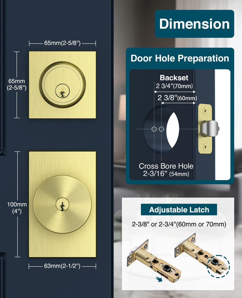 Exterior Door Knob and Deadbolt Set, 2 Pack Gold Front Door Lock Set Exterior, Keyed Alike Entry Door Knob for Right