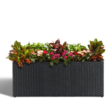 Large Rectangular Block Planter Box Handmade Wicker Tall Planters for Outdoor Plants with Removable Liners Modern