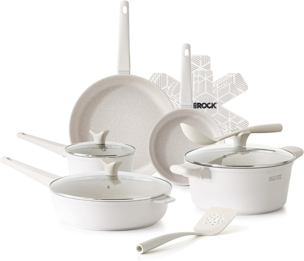 15Pcs Ceramic Cookware Set - Non toxic Pots and Pans Set Non Stick with ROCK.TEC - Nothing Sticks, Never Warps, Lasts