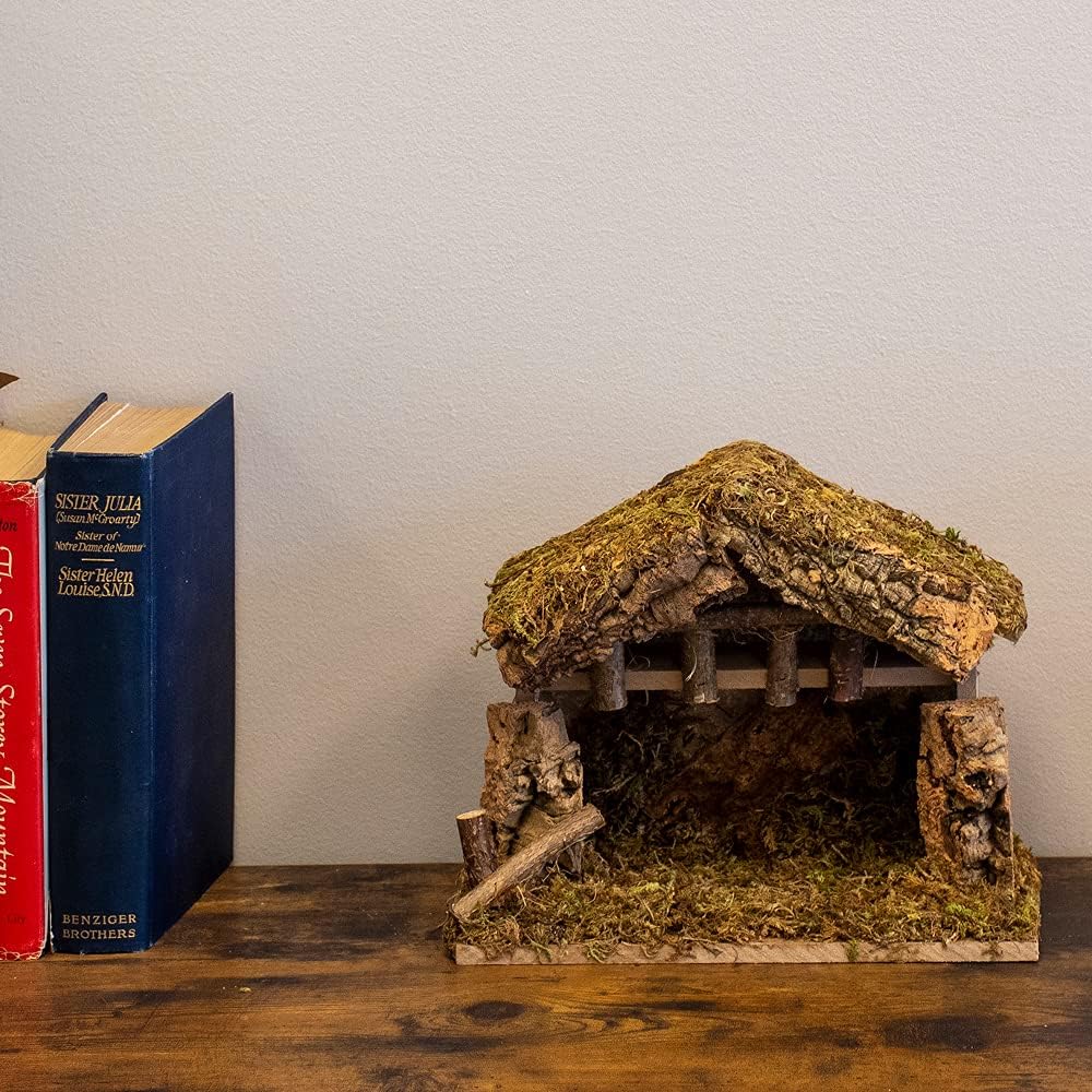 Nativity Wooden Stable Creche for Christmas Nativity Set, 10 inches x 5 inches x 8 inches, Made in Italy