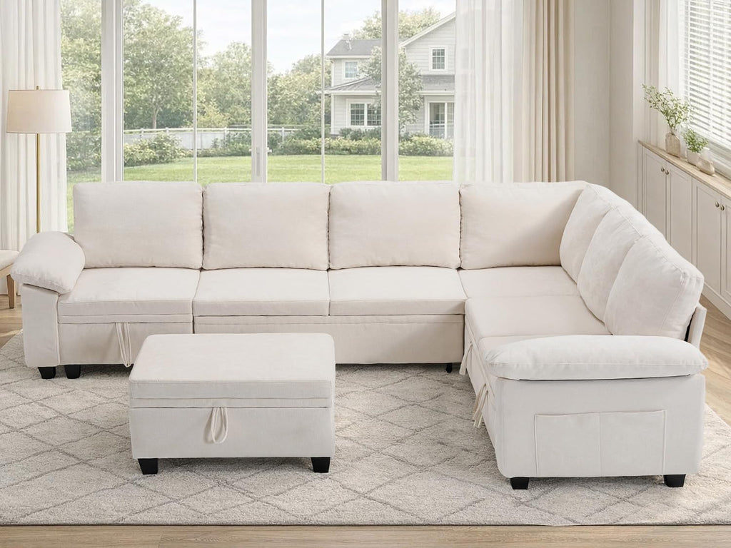 108" Modular Sectional Sleeper Sofa with Storage, L Shaped Pull Out Couch