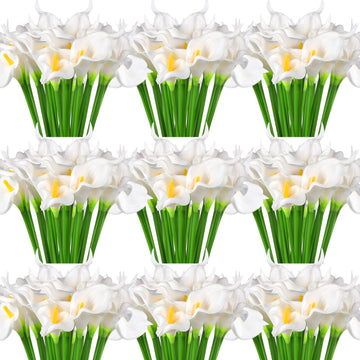 100 Pcs Fake White Calla Lily Flower for Wedding 13.4" Real Lifelike Artificial Calla Lily Bouquet Faux Flower