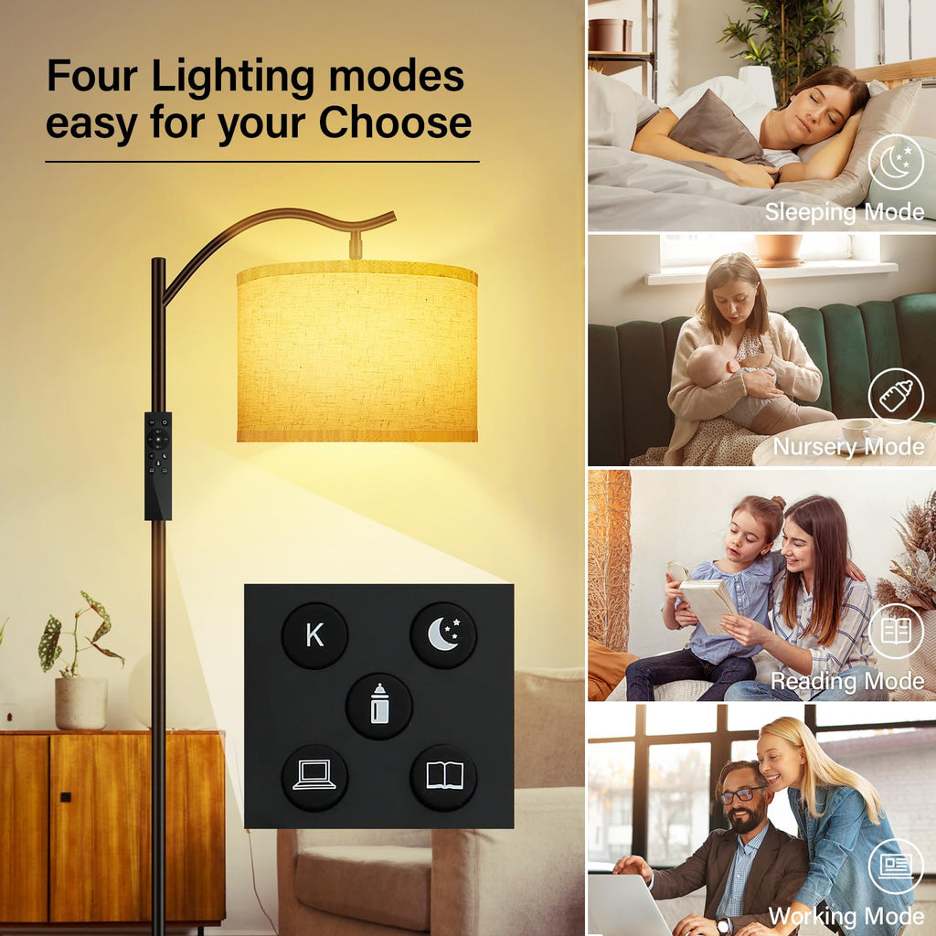 Floor Lamp, Arc Floor Lamp with Remote Control, Stepless Dimmable Brightness & Colors Temperature 2700k-6500k, Modern