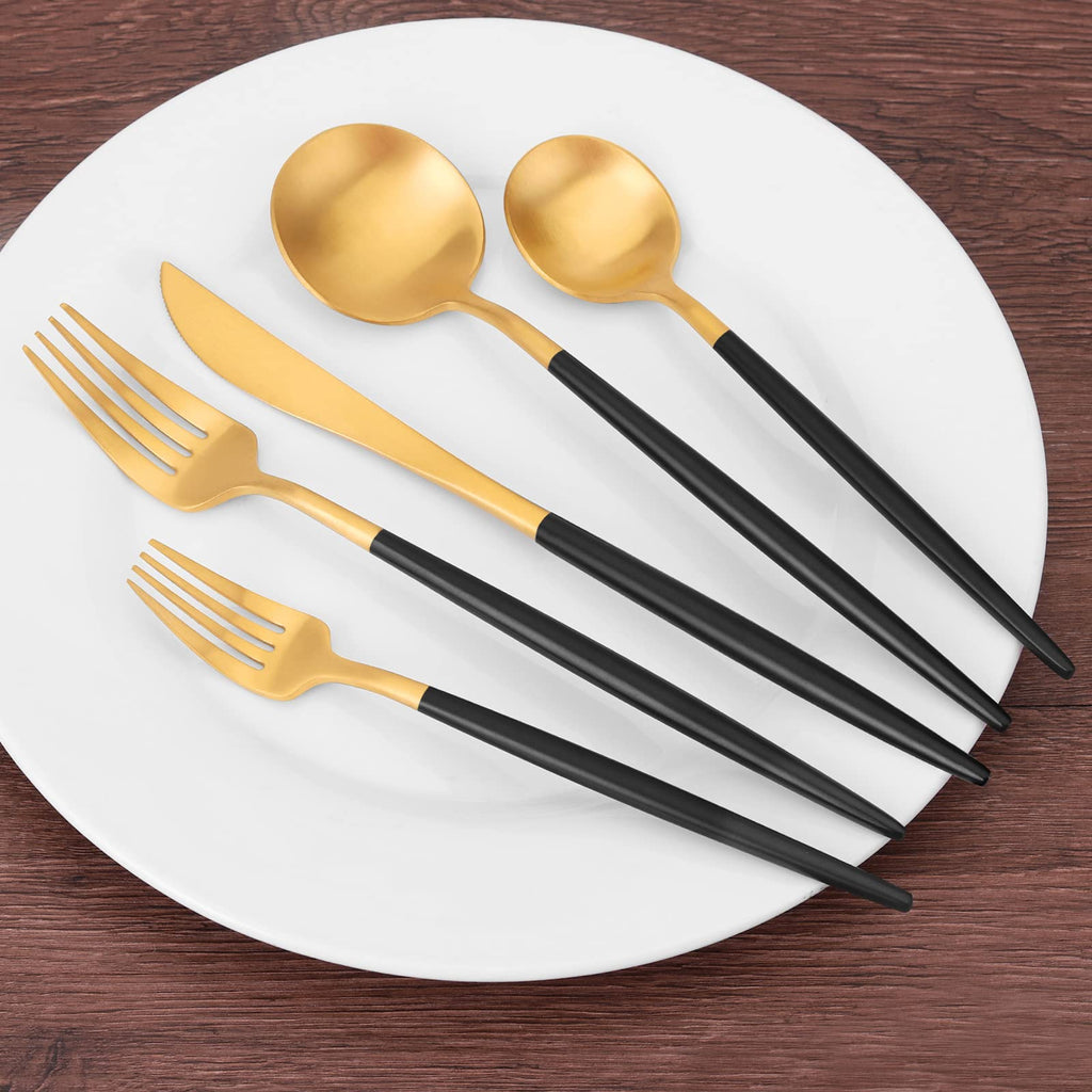 Matte Gold Silverware Set - Stainless Steel Satin Finish Flatware Service for 6, Kitchen Utensil Set