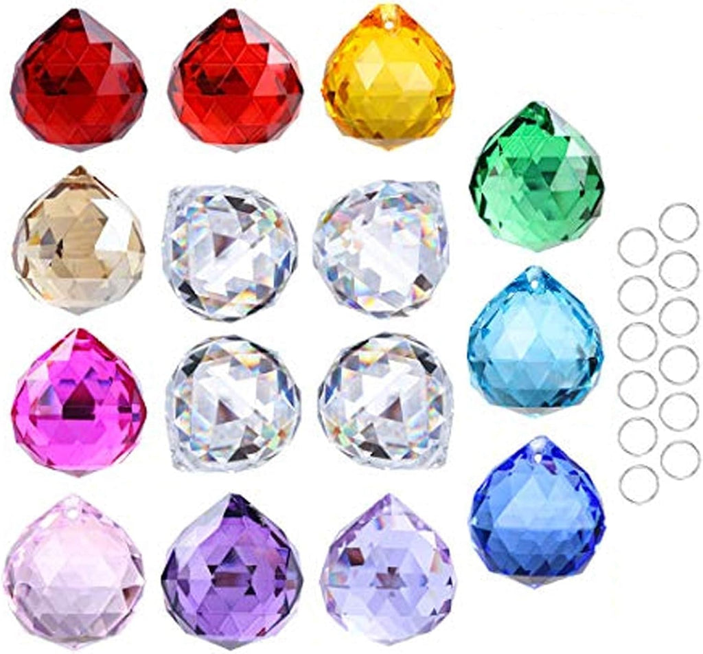 15pcs Crystal Ball Prism Suncatchers 30mm Rainbow Maker Hanging Crystals - Multi-Color,Prisms