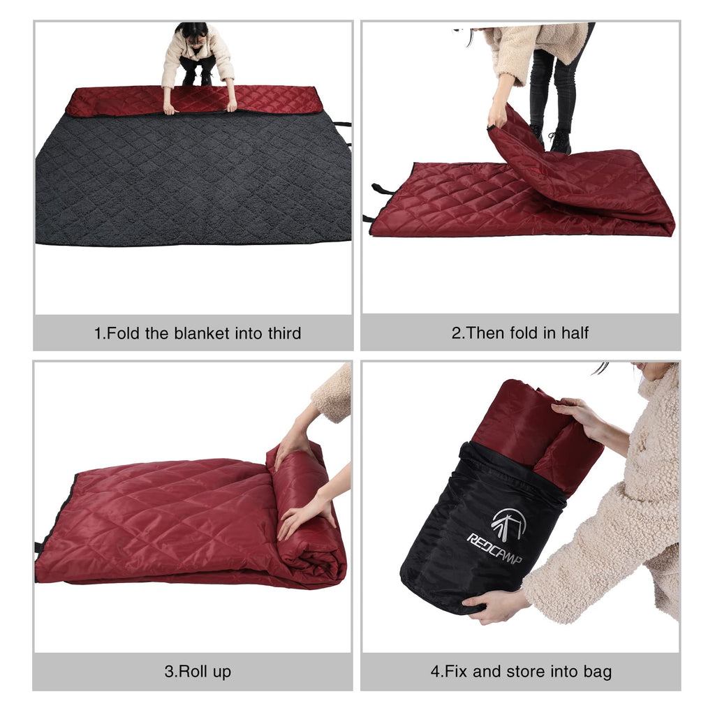 Large Warm Blanket with Sherpa Lining, Cold Weather Outdoor Blanket Windproof for Camping Stadium, Machine Washable