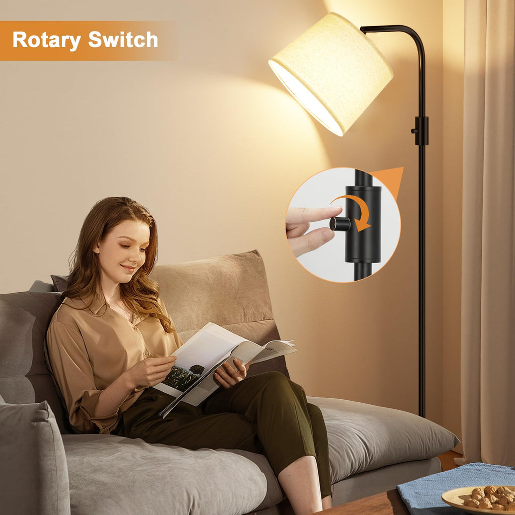 Arc Floor Lamp with Rotary Switch, Linen Shade