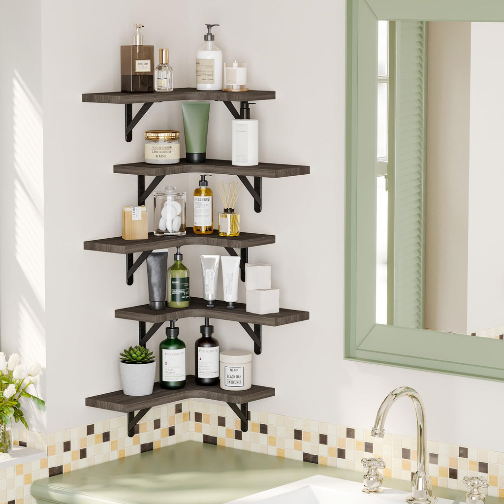Conner Shelves Wall Mounted for Decor, Weathered Grey Set of 5