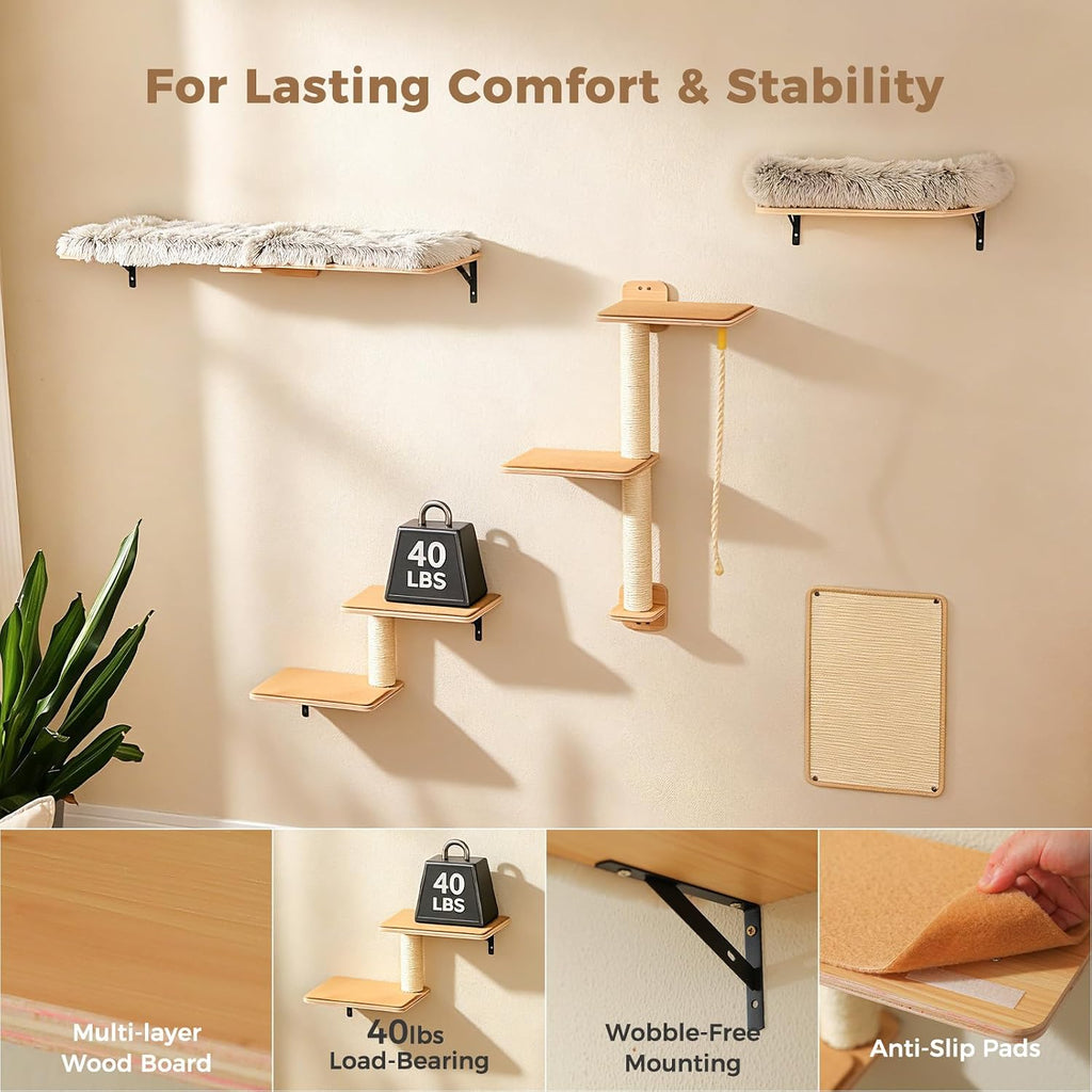 Cat Wall Shelves, Modern Cat Wall Furniture with Sisal Posts