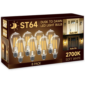 Dusk to Dawn Light Bulbs, 60W Equivalent, 2700K Soft White, 8 Pack