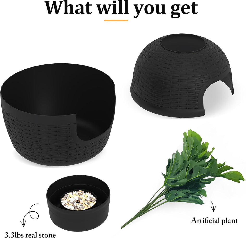 Hidden Litter Box with Faux Plant, Large Cat Litter Box with Rattan Pattern, Heavy Duty PP Material Litter Box