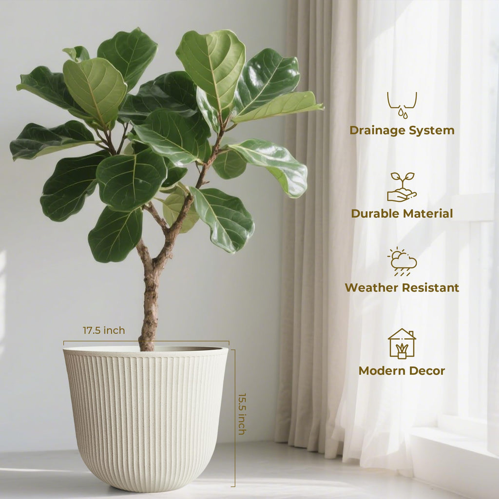 Large Outdoor Planters, Beige Plastic Round Big Plant Pots Set of 2
