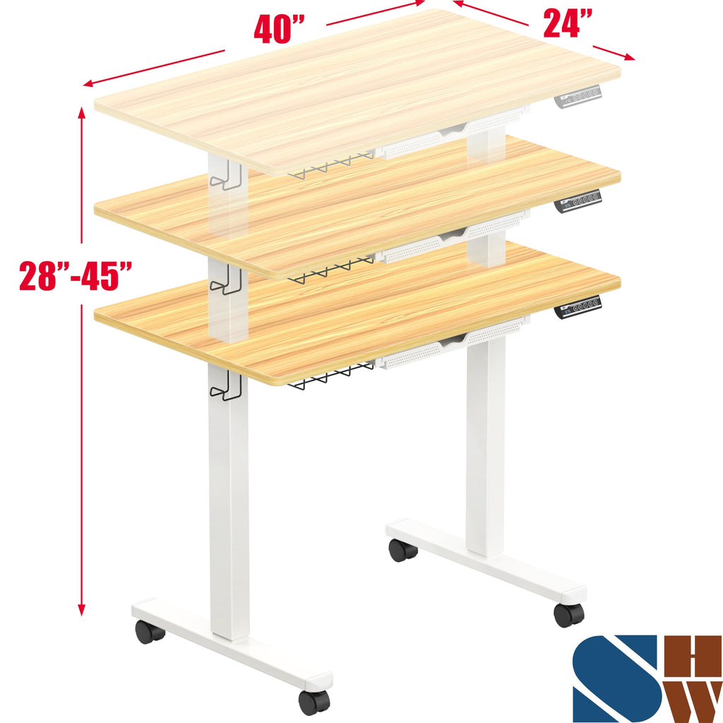 40-Inch Mobile Electric Height Adjustable Standing Desk w/Drawer, Oak