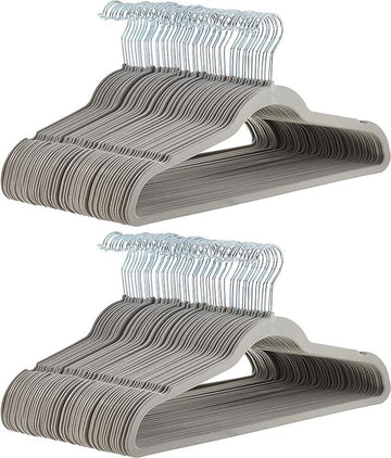 Basics Slim Velvet Non-Slip Space Saving Suit Clothes Hangers for Closet Organization, Gray/Silver, 100-Pack