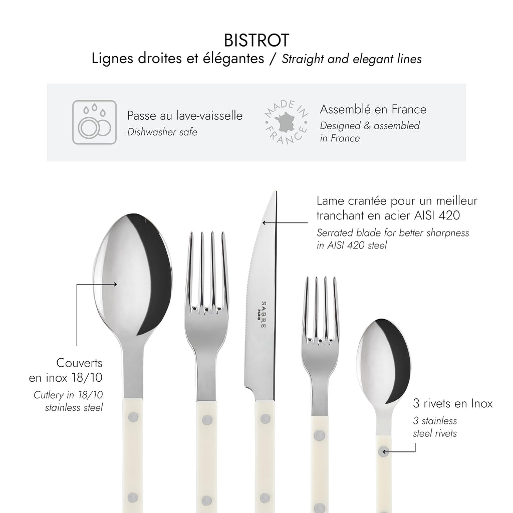 Flatware Set for 4 - Bistrot Collection - Knife, Fork, Soup Spoon, Teaspoon & Dessert Fork - Stainless Steel