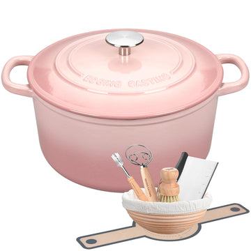 Enameled Cast Iron Dutch Oven with Sourdough Bread Baking Kit, Bread Dutch Oven with Lid, Includes Proofing Basket &