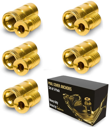 Brass Pool Cover Anchors, 5 Pack Fits 3/4" Concrete & Paver Deck