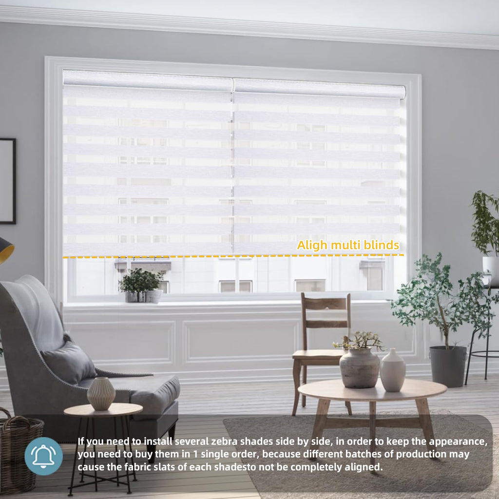 Customized Motorized Zebra Blinds, 60% Blackout White