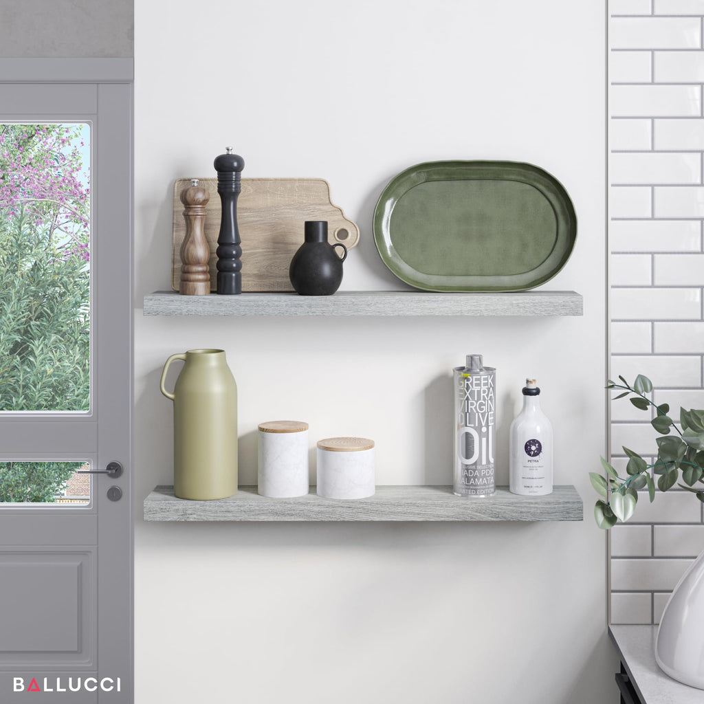 Floating Shelves, 36" Wood Wall Shelf Set of 2, with Invisible Brackets, 6" Deep, Rustic Gray