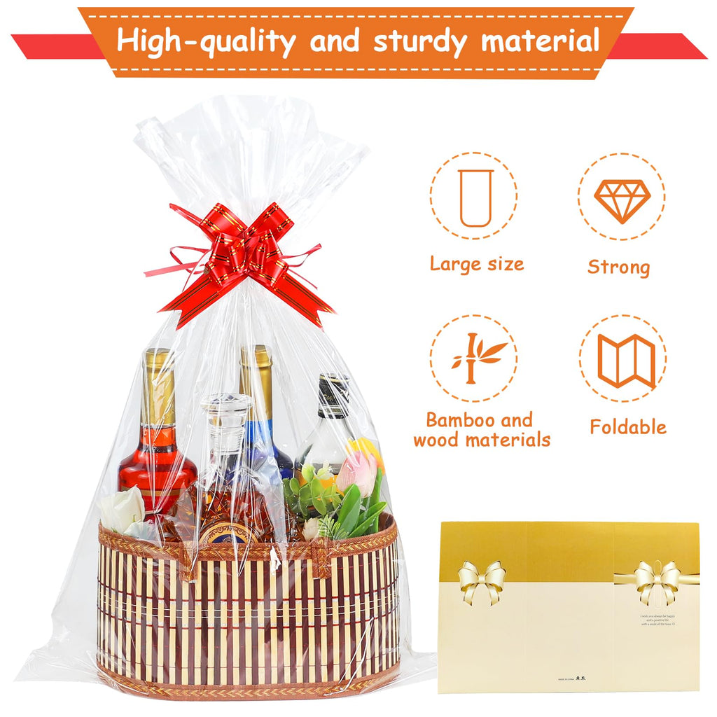 3 Set Baskets for Gifts Empty, Large Woven Bamboo Gift Basket with Handles