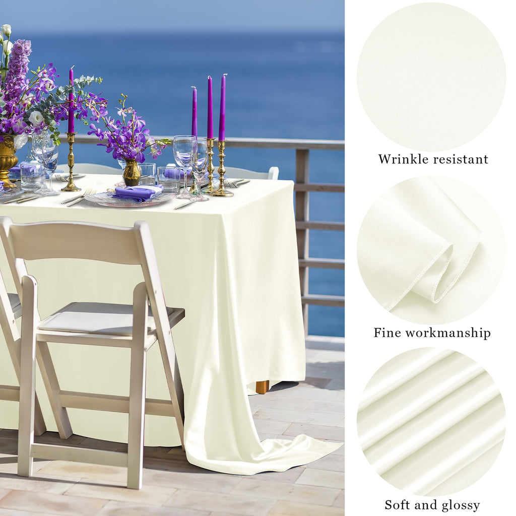 8 Pack Ivory Satin Tablecloth 102 x 58 Inch Overlay Table Cover