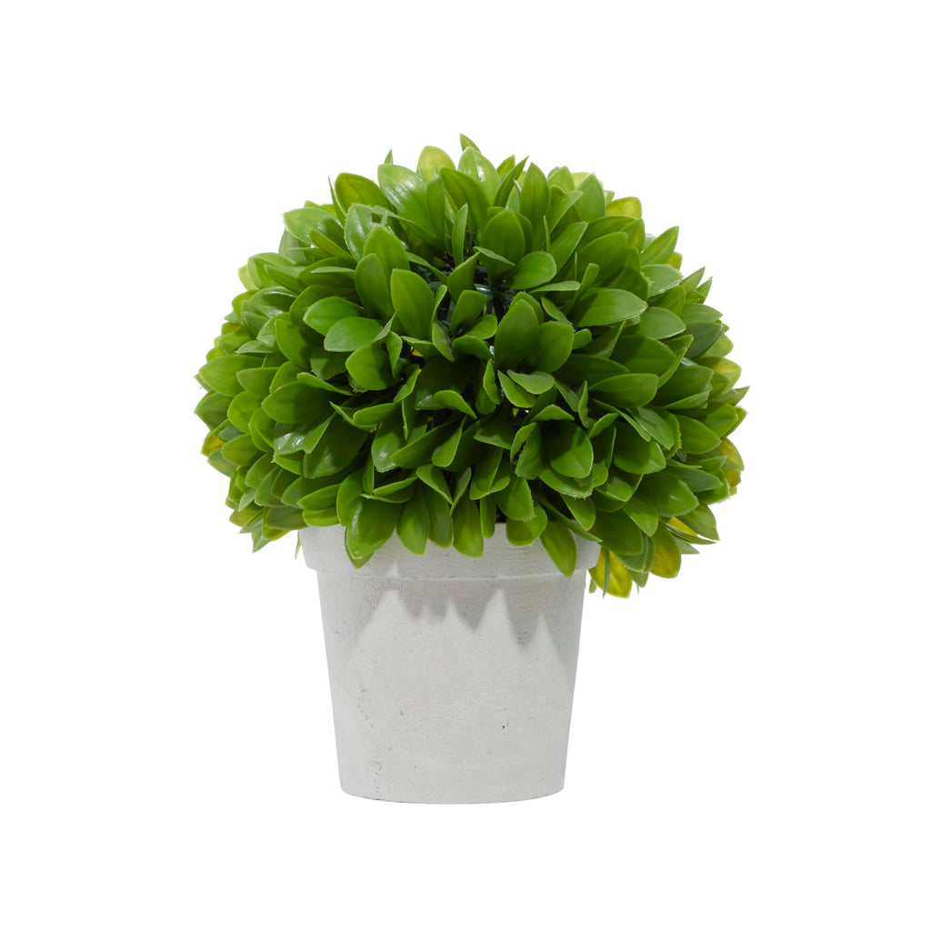 Faux Foliage Boxwood Topiary Artificial Foliage Ball with Beige Paper Pot, 8" x 8" x 10", Green