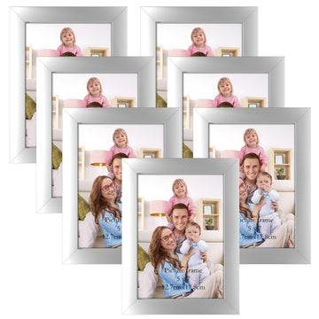 5x7 Picture Frame Silver Set of 7, Multi Modern 5 x 7 Silver Frames for Wall or Tabletop Display