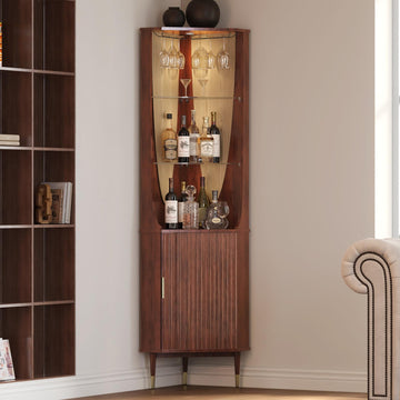 TallCornerBarCabinetforliquor, Mid-CenturyModern, Walnut, 70"
