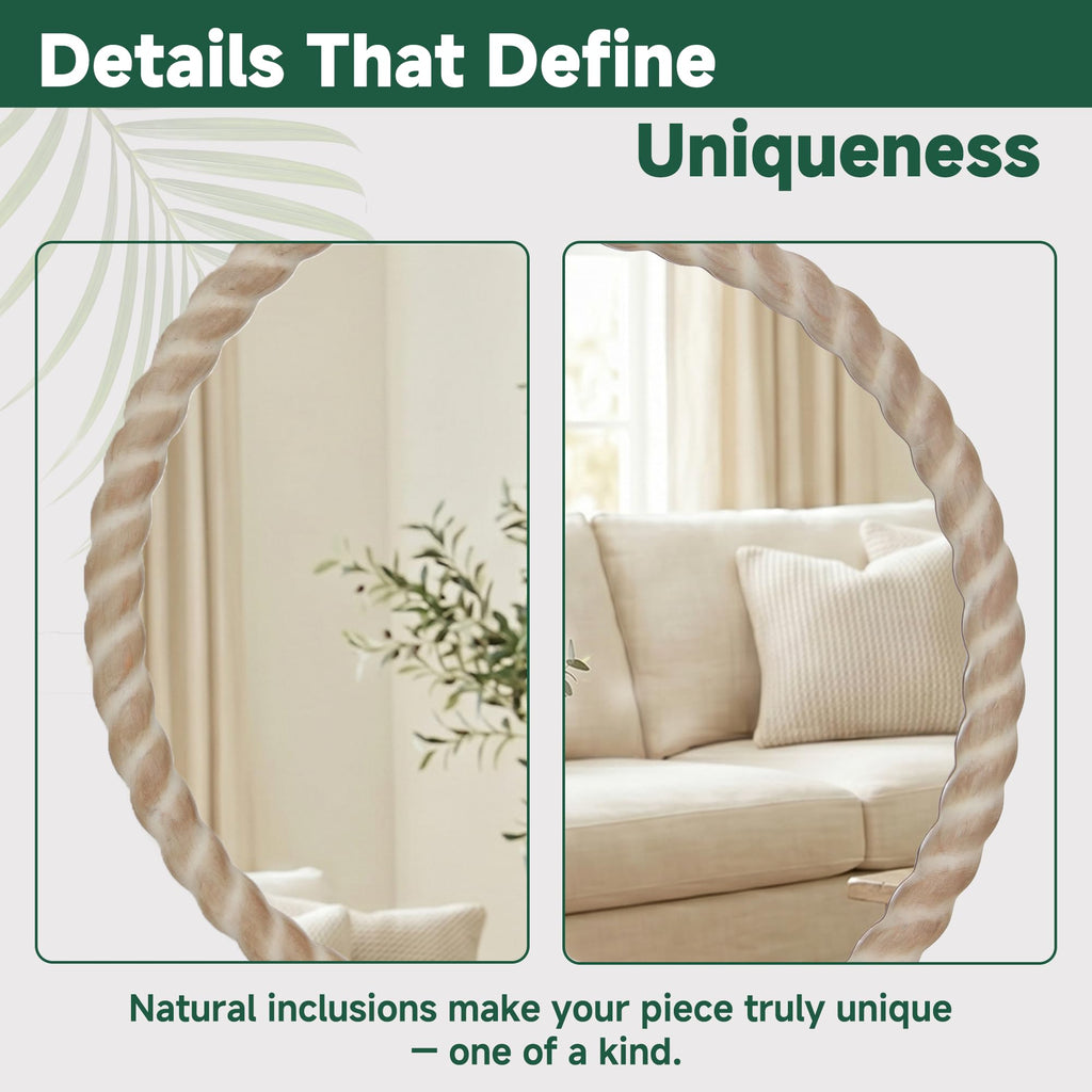 24"x24" Round Solid Wood Farmhouse Decorative Wall Mirror