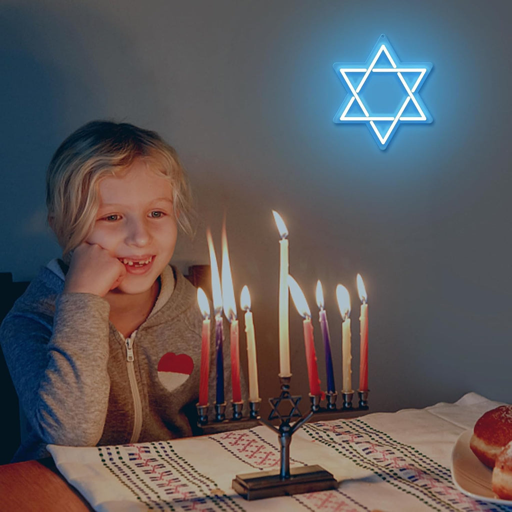 Star of David Neon Sign, Hanukkah Decoration Jewish Star Blue Neon Light, LED Wall Decor, Housewarming Birthday Gifts