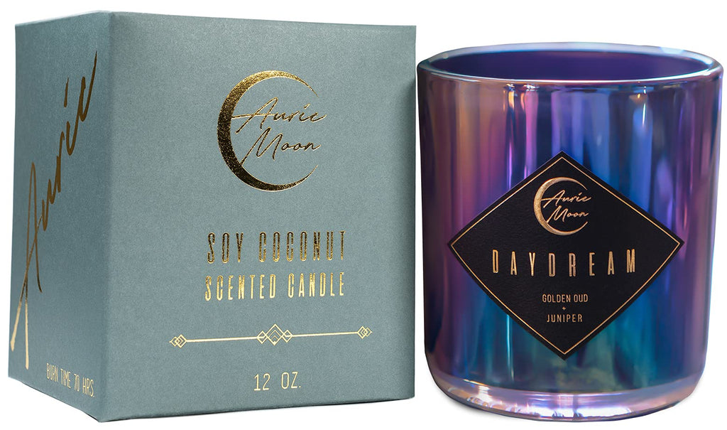 Golden Oud + Juniper Scented Luxury Soy Coconut Candle for Women | Slow 70+ Hour Burn | Wood Crackling Wicks | 12 Oz