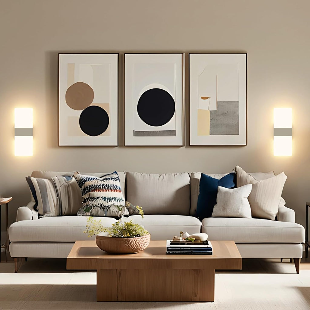 Modern LED Wall Sconce Set of 2, 10W Hardwired Ultra-Slim Light | 11.4" Brushed Nickel 3000K Warm White Indoor Wall