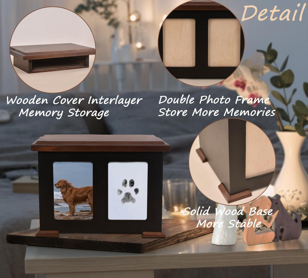 X Large Dog Urn for Ashes & Paw Print Kit, Solid Wood, Up to 150 lbs