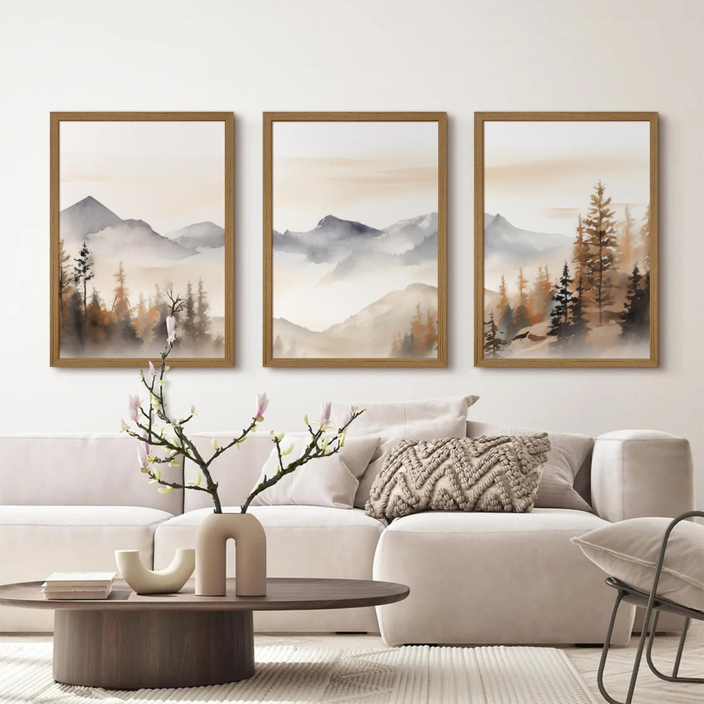Neutral Mountain Wall Art Decor Set of 3 Forest Canvas Wall Art Poster Landscape Wall Art Artwork Modern Pictures