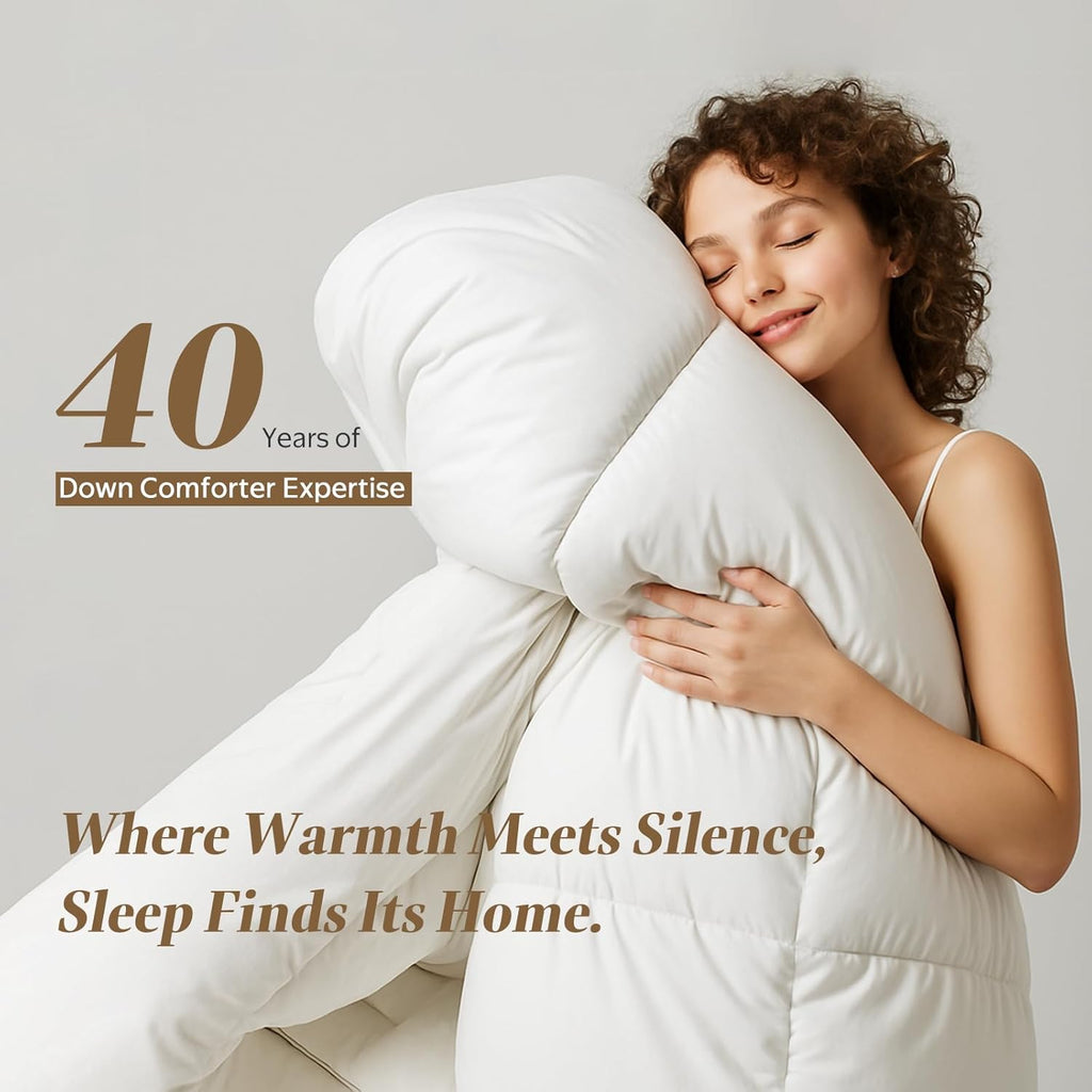 Luxury Feather Down Fiber Comforter Queen, Ultra-Soft Cotton-Blend Fabric