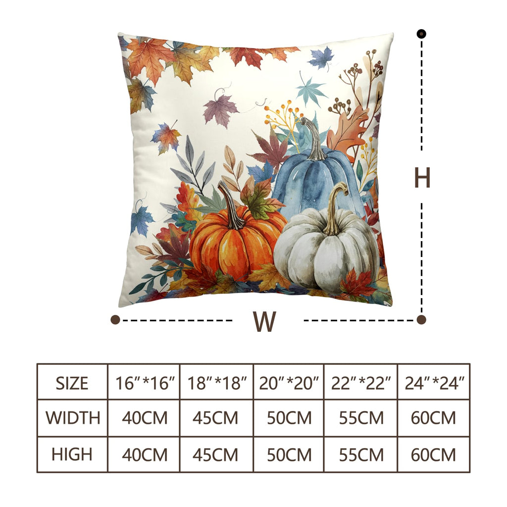 Fall Blue Orange Pumpkin Pillow Covers 20x20 Set of 2 Autumn Maple Leaves Outdoor Pillow Cases Thanksgiving Harvest