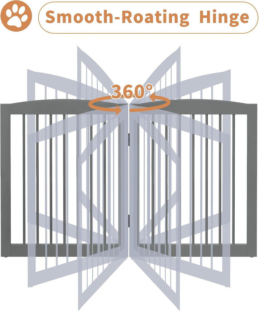 Freestanding Dog Gate with Door, Pet Gate for Stairs, 80 inch Wide Pet Barrier Indoor, Dog Fences Indoor, Support
