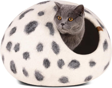 Cat Cave - Merino Wool Bed for Indoor Cats (Snow Leopard, Large)