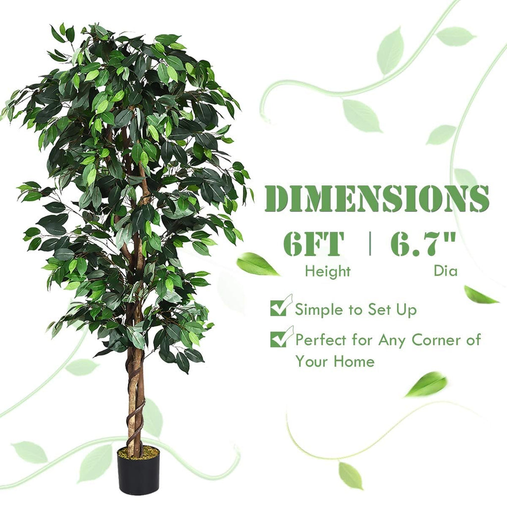 6 Ft Artificial Ficus Tree with Wood Trunks