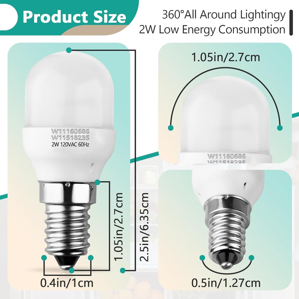 2 Pcs W11518235 Refrigerator Bulb Compatible with Kenmore Whirlpool Freezer